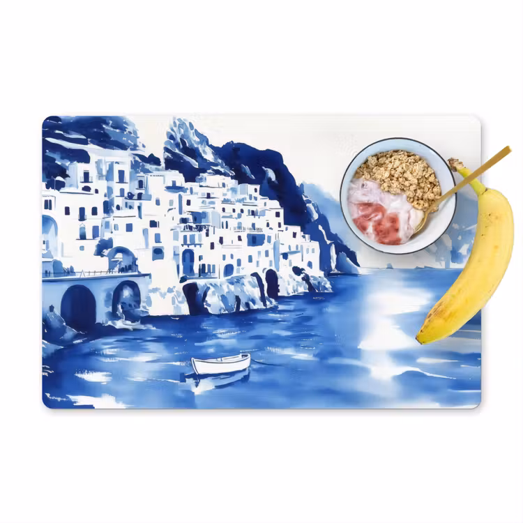 Placemat - 6 stuks - Dorp - Rotswand - Roeiboot - Water — 1