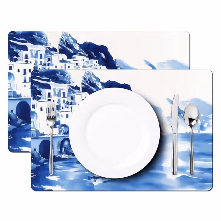 Placemat - 6 stuks - Dorp - Rotswand - Roeiboot - Water — 2