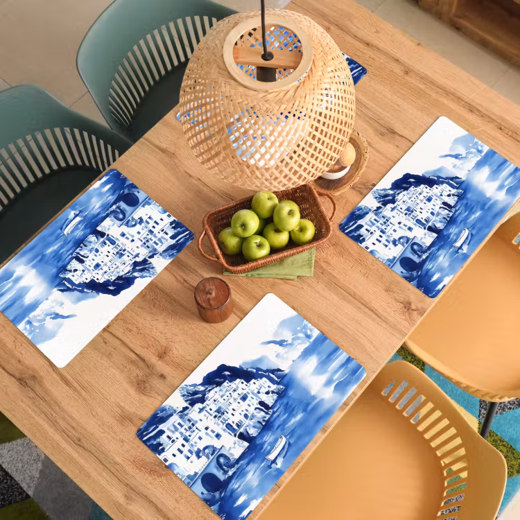 Placemat - 6 stuks - Dorp - Rotswand - Roeiboot - Water — 6