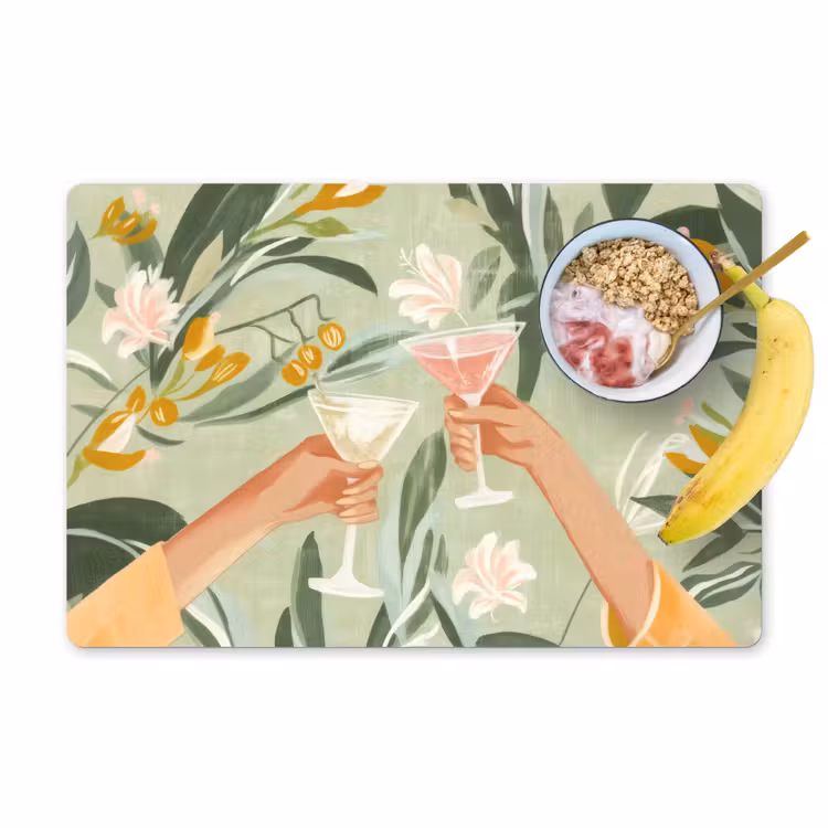 Placemat - 6 stuks - Glazen - Proosten - Bladeren - Groen — 1