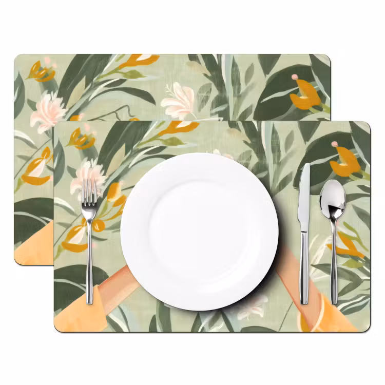 Placemat - 6 stuks - Glazen - Proosten - Bladeren - Groen — 2