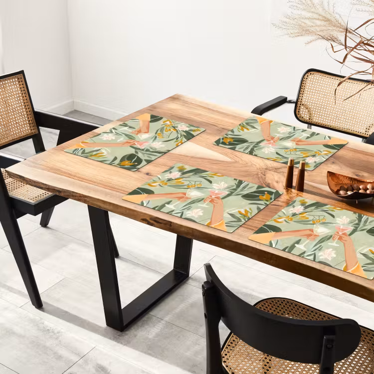 Placemat - 6 stuks - Glazen - Proosten - Bladeren - Groen — 5