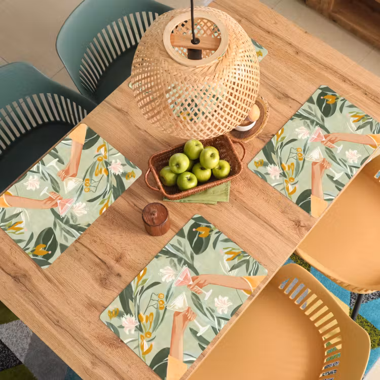 Placemat - 6 stuks - Glazen - Proosten - Bladeren - Groen — 6