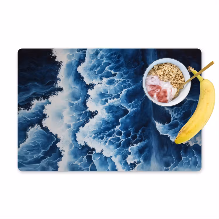 Placemat - 6 stuks - Golven - Blauw - Schuim — 1