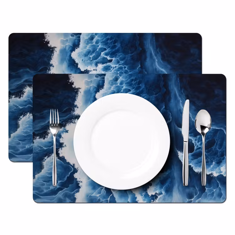 Placemat - 6 stuks - Golven - Blauw - Schuim — 2
