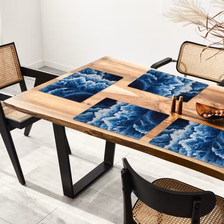 Placemat - 6 stuks - Golven - Blauw - Schuim — 5