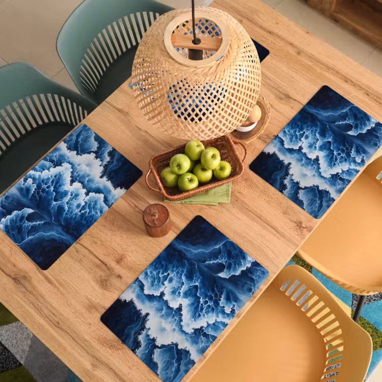 Placemat - 6 stuks - Golven - Blauw - Schuim — 6