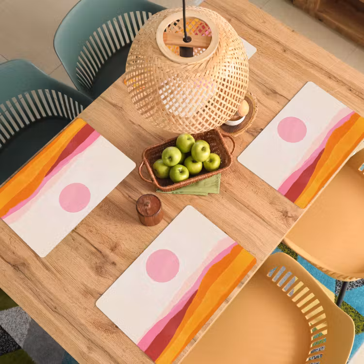 Placemat - 6 stuks - Heuvels - Oranje - Zon - Abstract — 6