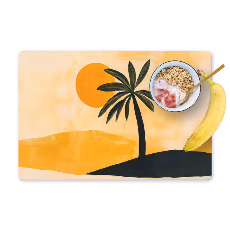 Placemat - 6 stuks - Illustratie - Palmboom - Zon - Heuvels — 1