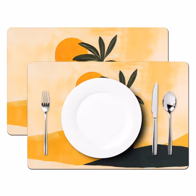 Placemat - 6 stuks - Illustratie - Palmboom - Zon - Heuvels — 2