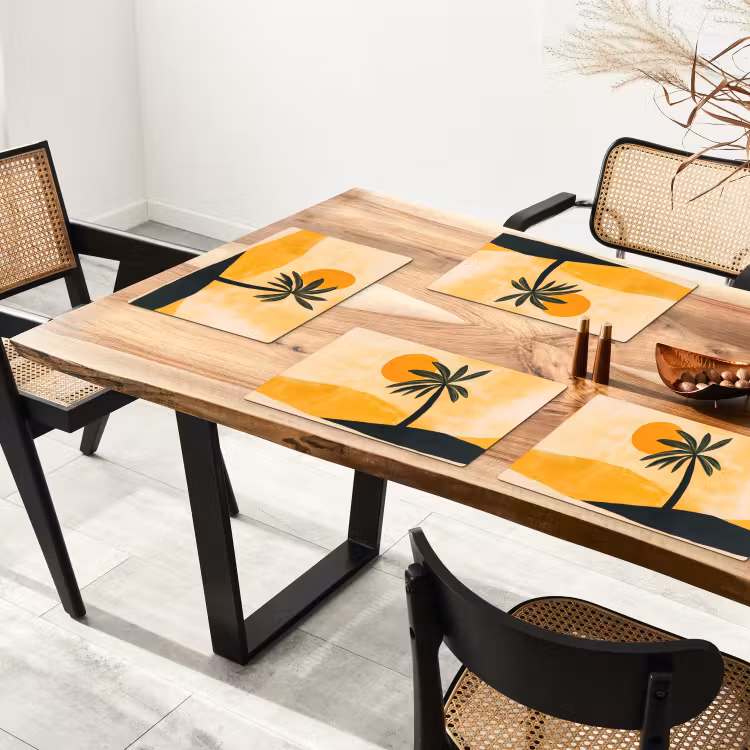 Placemat - 6 stuks - Illustratie - Palmboom - Zon - Heuvels — 5