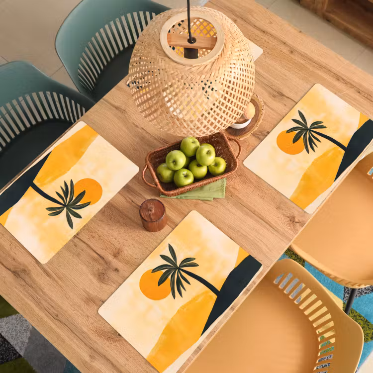 Placemat - 6 stuks - Illustratie - Palmboom - Zon - Heuvels — 6