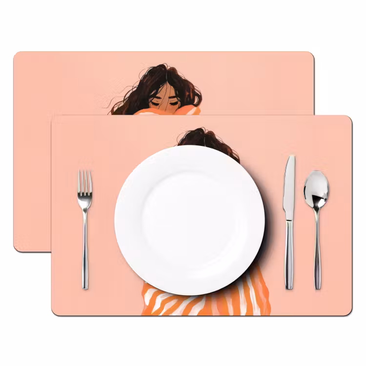 Placemat - 6 stuks - Meisje - Deken - Gestreept - Oranje — 2