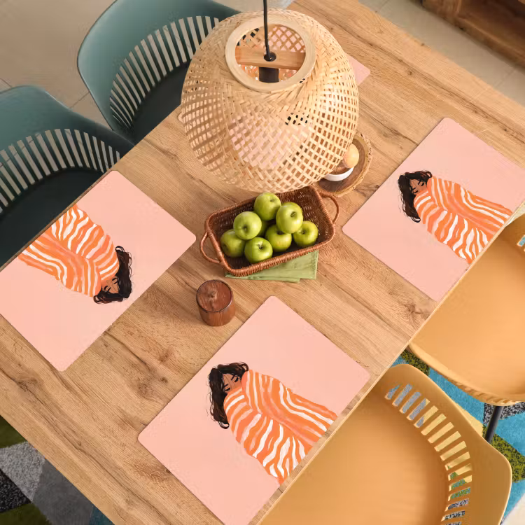 Placemat - 6 stuks - Meisje - Deken - Gestreept - Oranje — 6