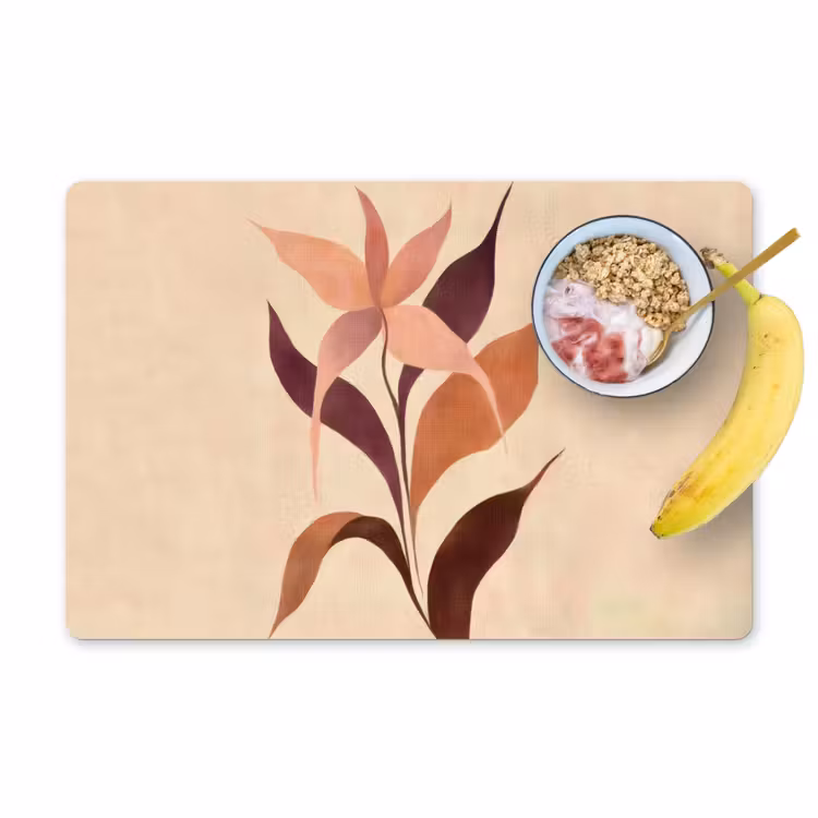Placemat - 6 stuks - Minimalistisch - Bloem - Bladeren - Beige — 1