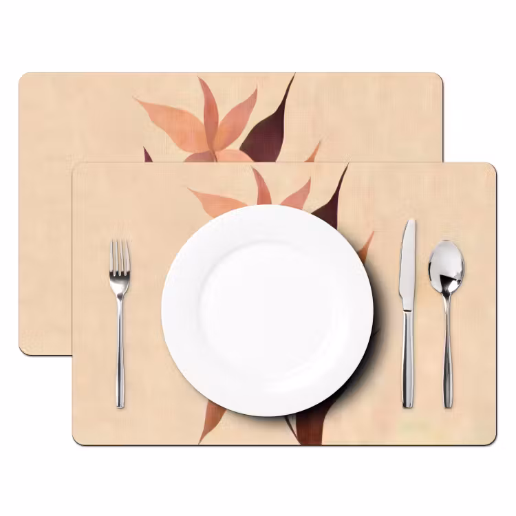 Placemat - 6 stuks - Minimalistisch - Bloem - Bladeren - Beige — 2