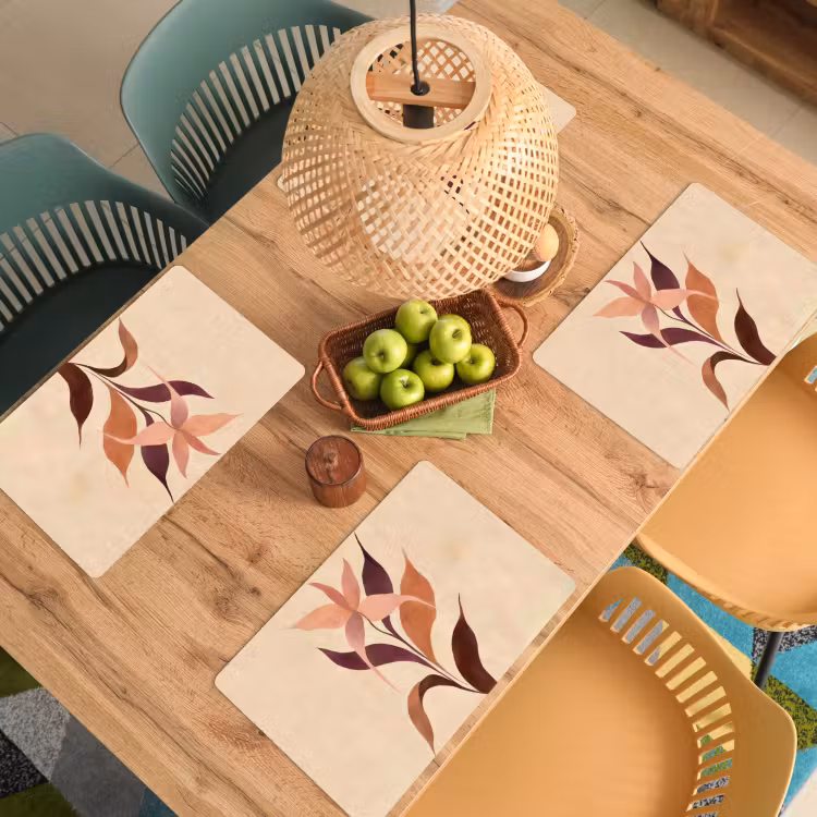 Placemat - 6 stuks - Minimalistisch - Bloem - Bladeren - Beige — 6