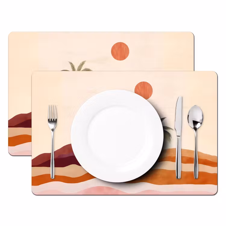 Placemat - 6 stuks - Palmbomen - Abstract - Zon - Heuvels — 2
