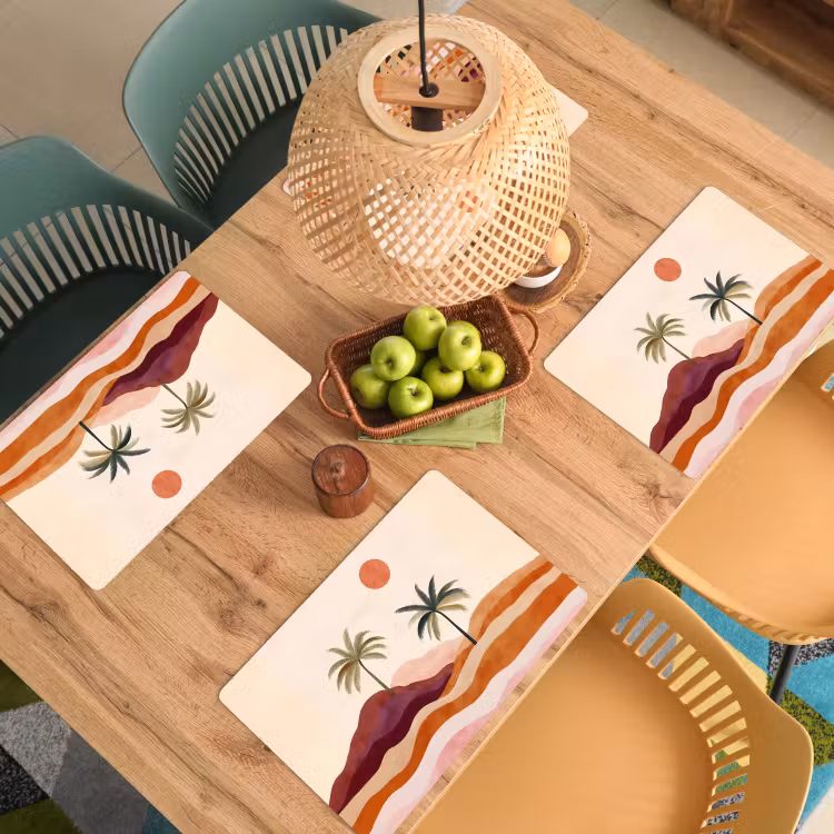 Placemat - 6 stuks - Palmbomen - Abstract - Zon - Heuvels — 6