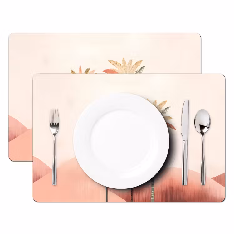 Placemat - 6 stuks - Palmbomen - Heuvels - Minimalistisch - Zachtroze — 2