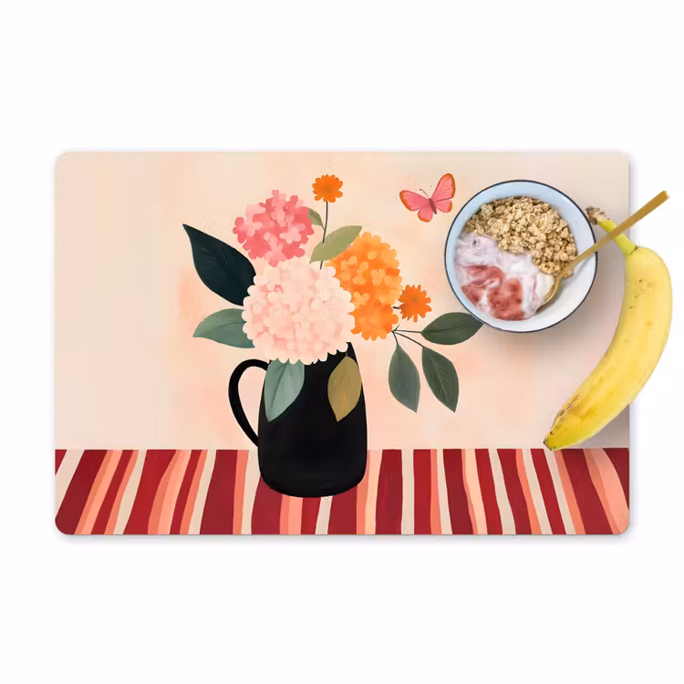 Placemat - 6 stuks - Vaas - Bloemen - Vlinder - Rood — 1