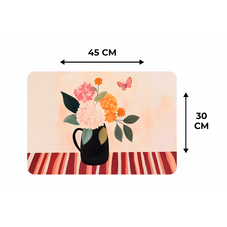 Placemat - 6 stuks - Vaas - Bloemen - Vlinder - Rood — 3