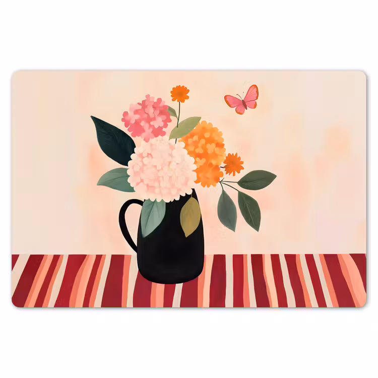 Placemat - 6 stuks - Vaas - Bloemen - Vlinder - Rood — 7