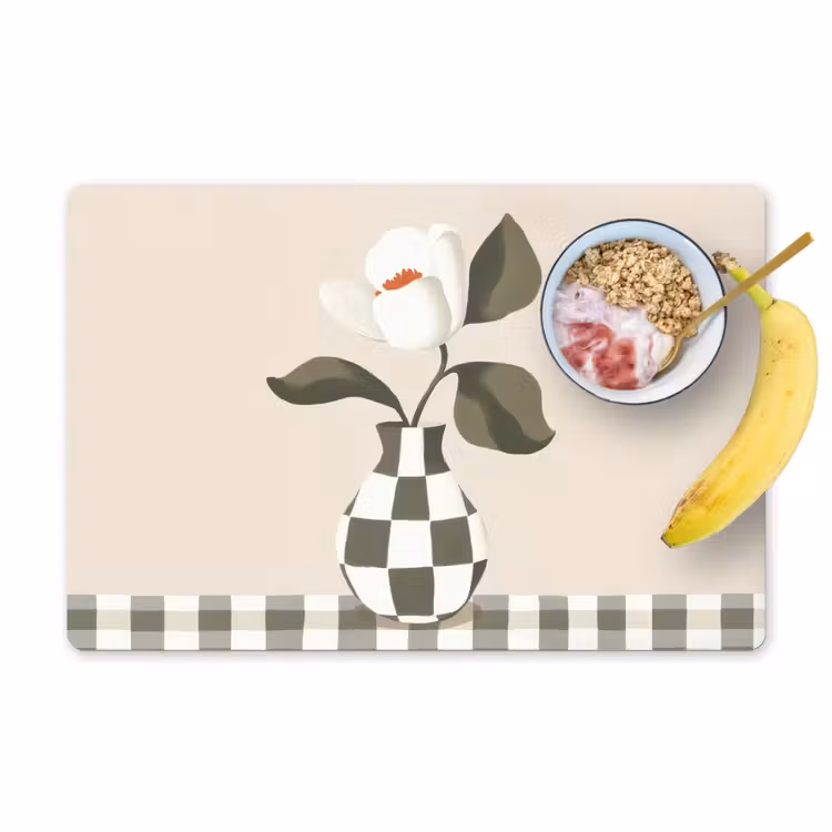 Placemat - 6 stuks - Vaas - Geruit - Groen - Bloem — 1