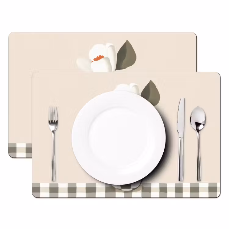 Placemat - 6 stuks - Vaas - Geruit - Groen - Bloem — 2