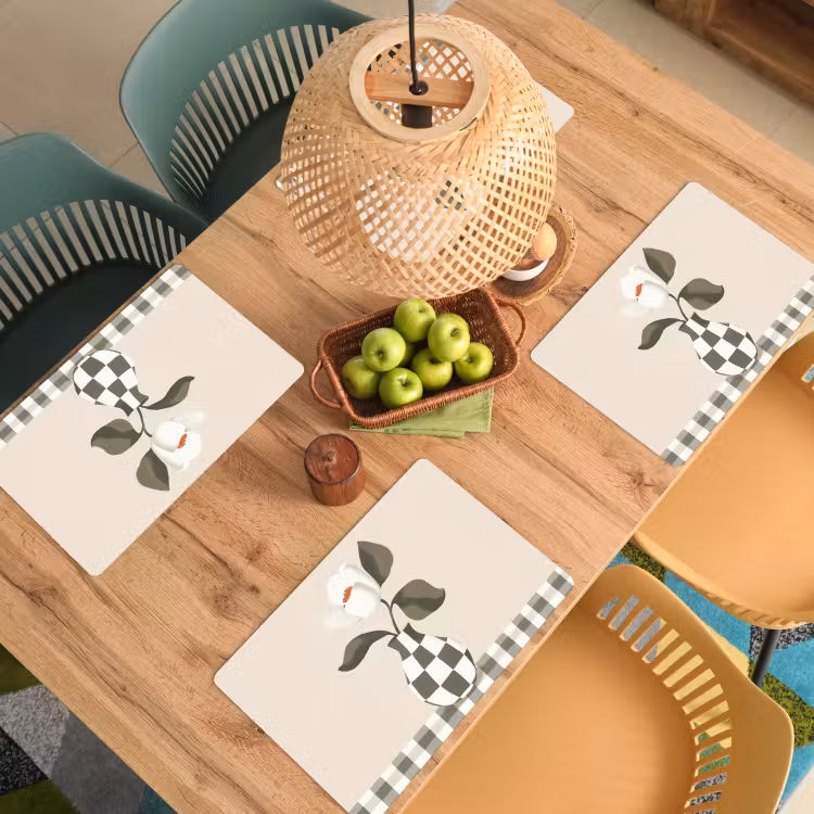 Placemat - 6 stuks - Vaas - Geruit - Groen - Bloem — 6