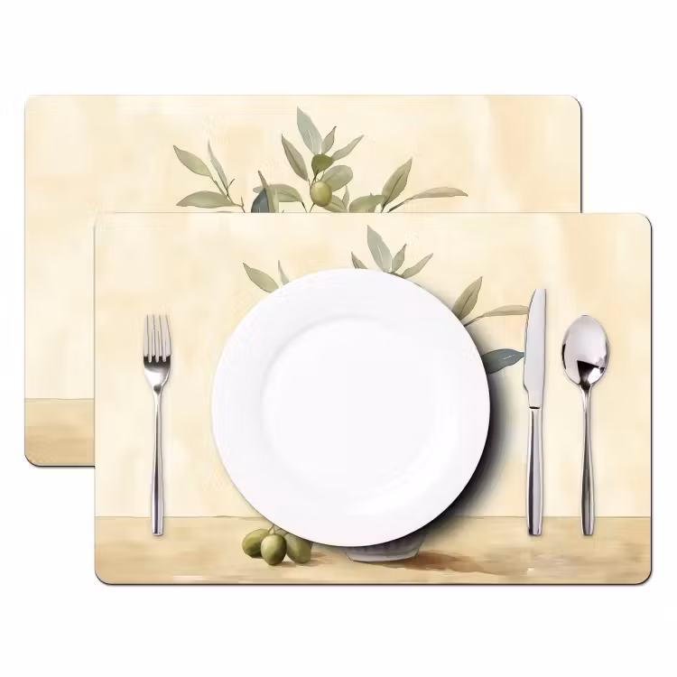 Placemat - 6 stuks - Vaas - Keramiek - Olijftakken — 2