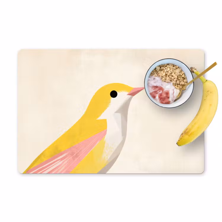 Placemat - 6 stuks - Vogel - Minimalistisch - Geel — 1