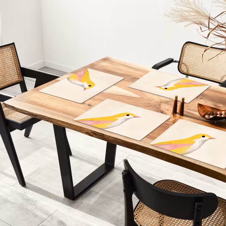 Placemat - 6 stuks - Vogel - Minimalistisch - Geel — 5
