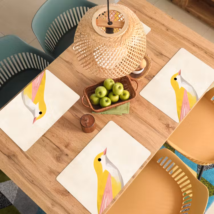 Placemat - 6 stuks - Vogel - Minimalistisch - Geel — 6