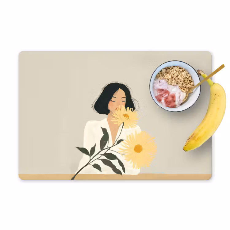 Placemat - 6 stuks - Vrouw - Bloem - Geel - Minimalistisch — 1