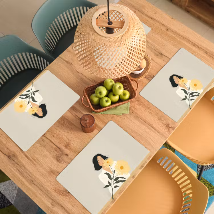Placemat - 6 stuks - Vrouw - Bloem - Geel - Minimalistisch — 6