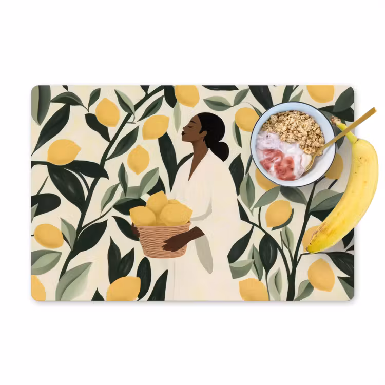 Placemat - 6 stuks - Vrouw - Mand - Citroenen - Bladeren — 1