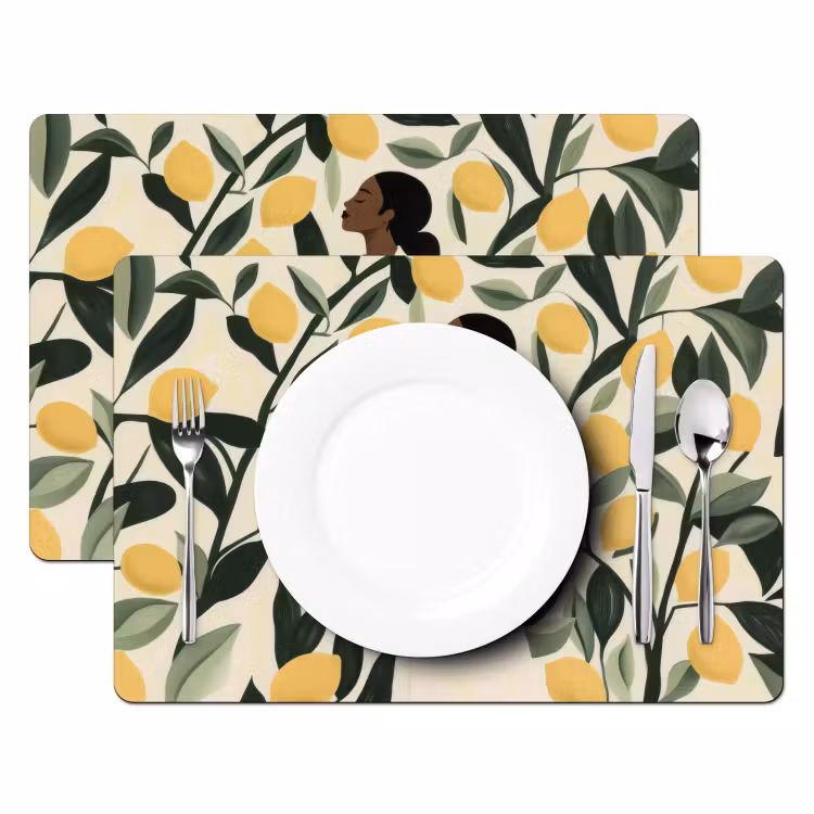Placemat - 6 stuks - Vrouw - Mand - Citroenen - Bladeren — 2