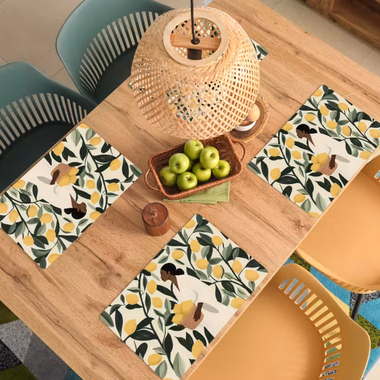 Placemat - 6 stuks - Vrouw - Mand - Citroenen - Bladeren — 6