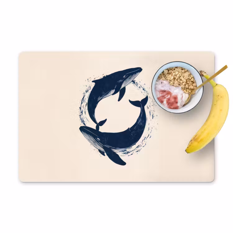 Placemat - 6 stuks - Walvissen - Spetters - Cirkel - Donkerblauw — 1