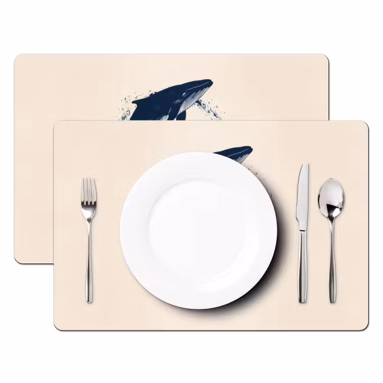 Placemat - 6 stuks - Walvissen - Spetters - Cirkel - Donkerblauw — 2