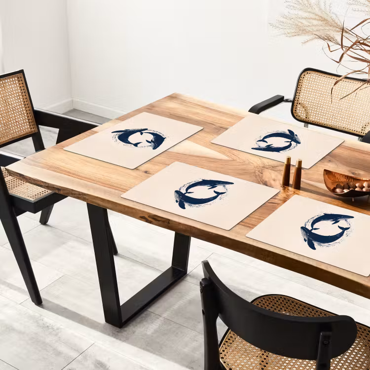 Placemat - 6 stuks - Walvissen - Spetters - Cirkel - Donkerblauw — 5