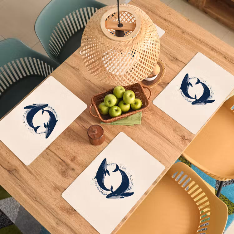 Placemat - 6 stuks - Walvissen - Spetters - Cirkel - Donkerblauw — 6