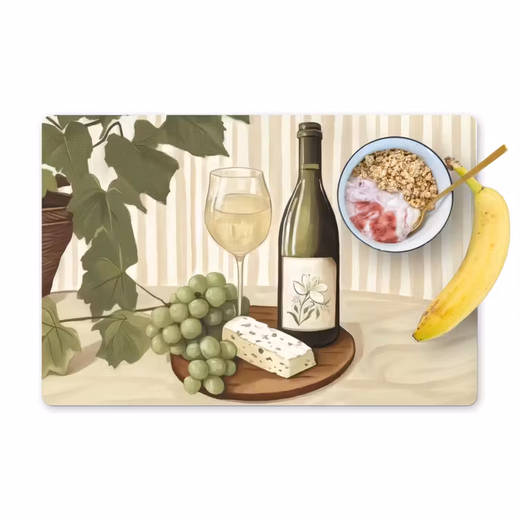 Placemat - 6 stuks - Wijn - Druiven - Kaas - Bladeren — 1