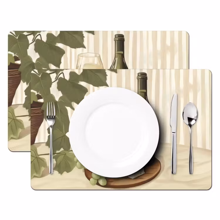 Placemat - 6 stuks - Wijn - Druiven - Kaas - Bladeren — 2