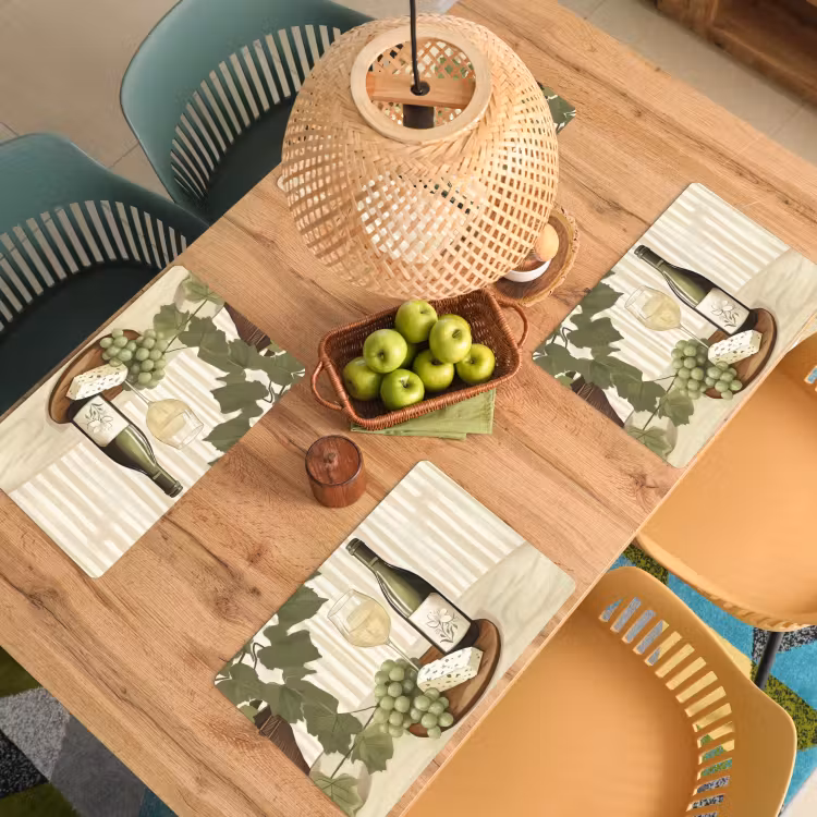 Placemat - 6 stuks - Wijn - Druiven - Kaas - Bladeren — 6