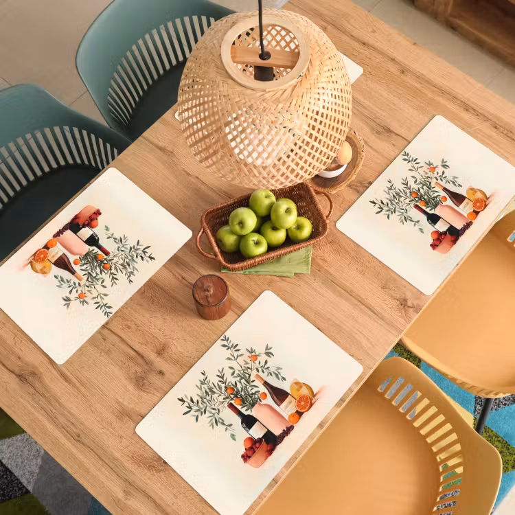 Placemat - 6 stuks - Wijnflessen - Takken - Sinaasappels — 6