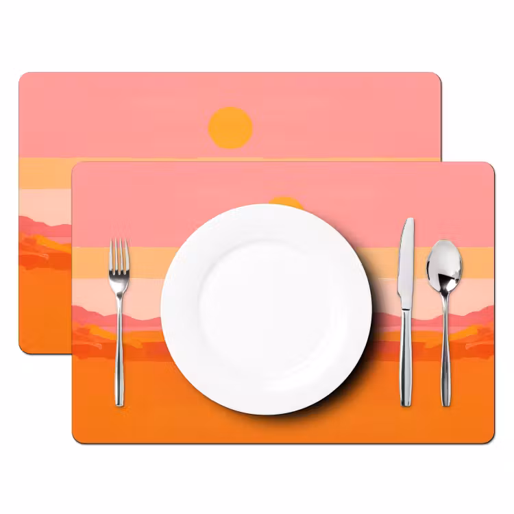 Placemat - 6 stuks - Zon - Abstract - Landschap - Oranje — 2