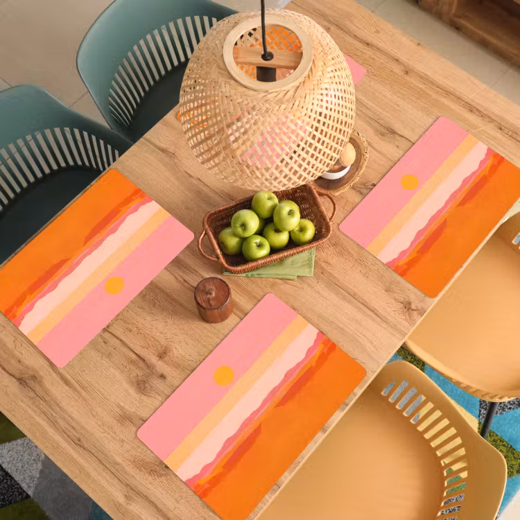 Placemat - 6 stuks - Zon - Abstract - Landschap - Oranje — 6