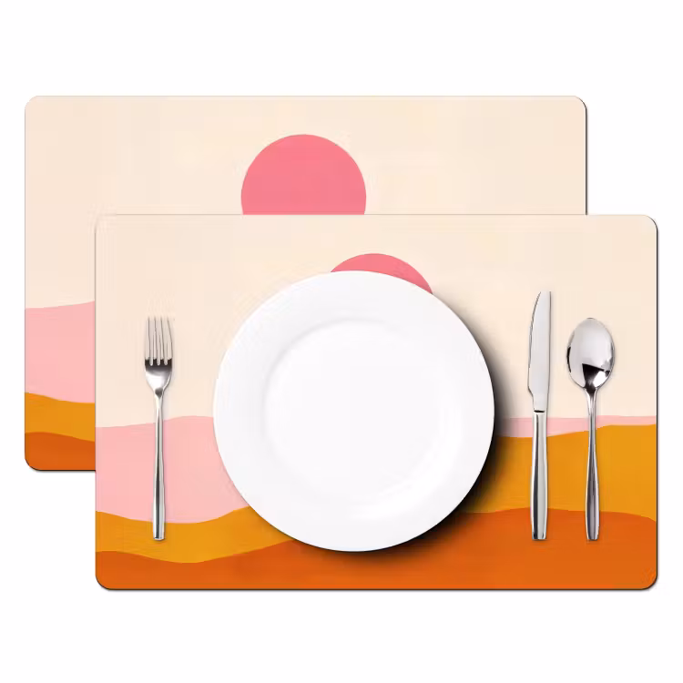 Placemat - 6 stuks - Zon - Heuvels - Abstract - Roze — 2